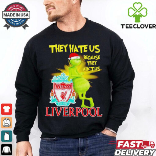 Grinch stands lean on Liverpool FC they hate us because in’t us Christmas hoodie, sweater, longsleeve, shirt v-neck, t-shirt