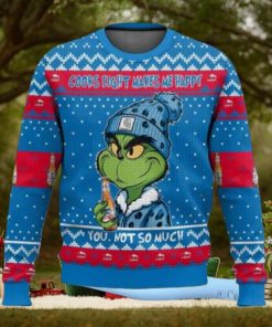 Grnch Coors Light Makes Me Happy Ugly Christmas Sweater