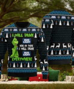 Grnch I Will Drink Bud Here Or There Ugly Christmas Sweater