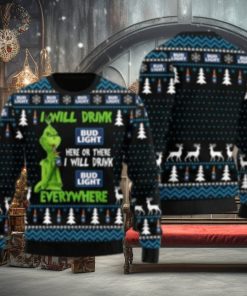 Grnch I Will Drink Bud Here Or There Ugly Christmas Sweater