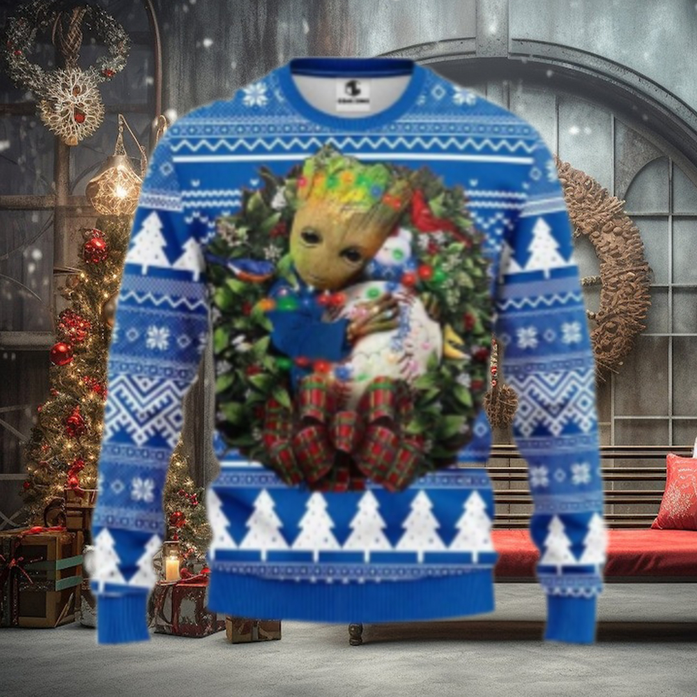 Groot Hugging Dodgers Baseball Wreath Ugly Sweater Groot Hugging Dodgers Baseball Wreath Ugly Sweater
