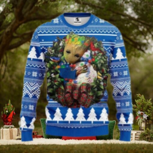 Groot Hugging Dodgers Baseball Wreath Ugly Sweater