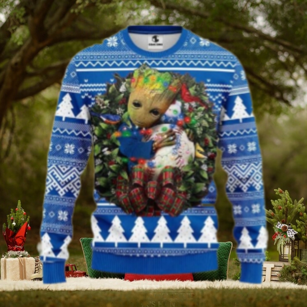 Groot Hugging Dodgers Baseball Wreath Ugly Sweater Groot Hugging Dodgers Baseball Wreath Ugly Sweater