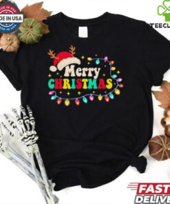 Groovy Merry Christmas santa hat reindeer shirt