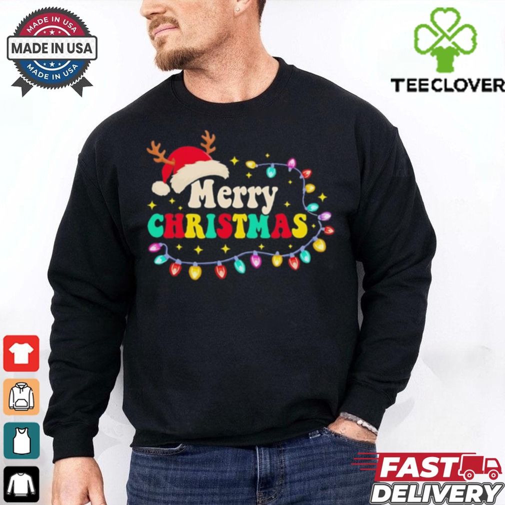 Groovy Merry Christmas santa hat reindeer shirt Groovy Merry Christmas santa hat reindeer shirt