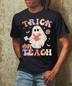 Groovy Teacher Halloween Trick Or Teach Retro Floral Ghost T Shirt