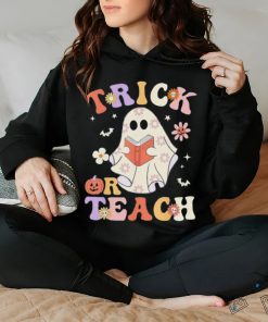 Groovy Teacher Halloween Trick Or Teach Retro Floral Ghost T Shirt