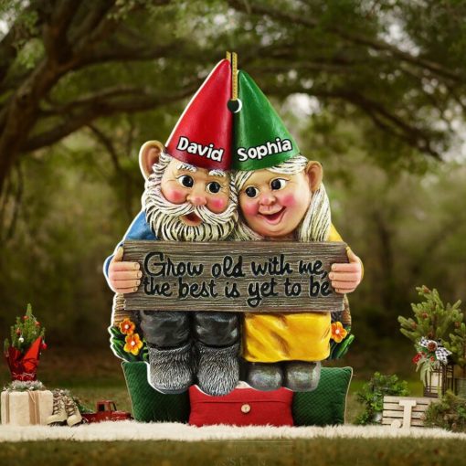 Grow Old With Me, The Best Is Yet To Be, Couple Gift, Personalized Acrylic Ornament, Old Garden Gnome Couple Ornament, Christmas Gift