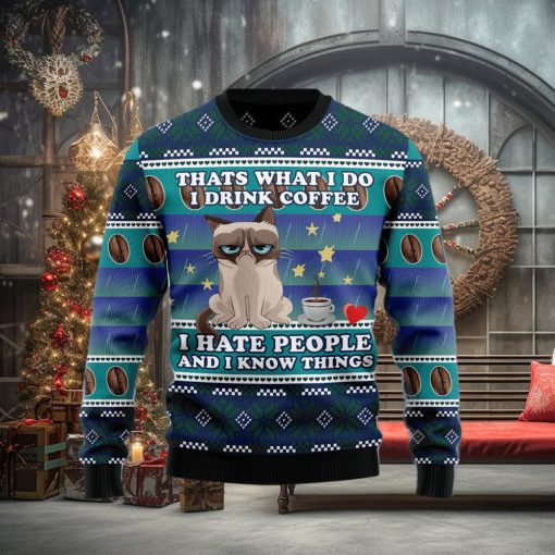 Grumpy Cat Coffee Ugly Christmas Sweater Gift Men Women