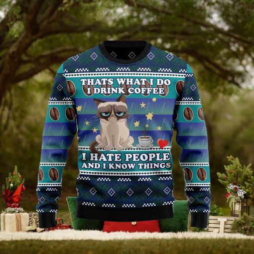 Grumpy Cat Coffee Ugly Christmas Sweater Gift Men Women