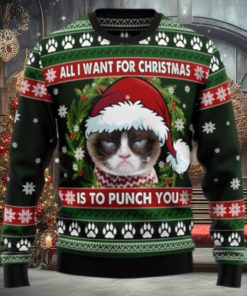Grumpy Cat Punch You TY2010 Ugly Christmas Sweater