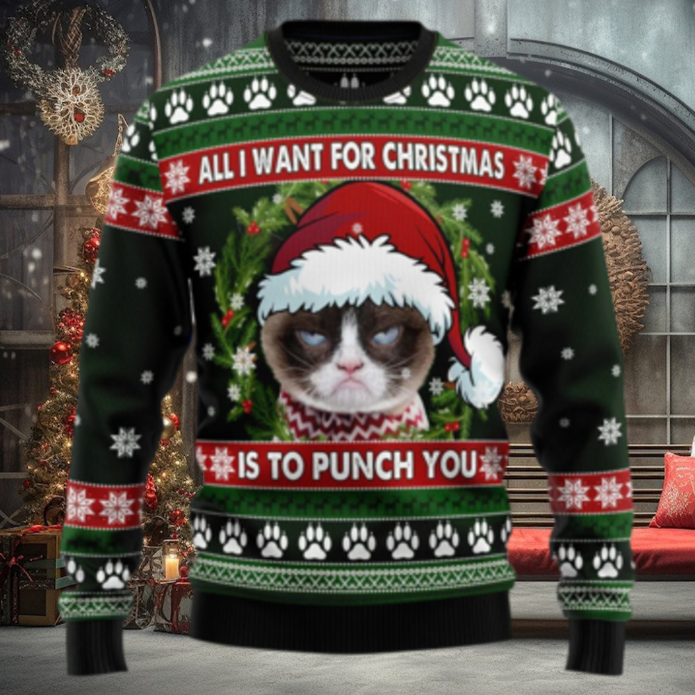 Grumpy Cat Punch You TY2010 Ugly Christmas Sweater Grumpy Cat Punch You TY2010 Ugly Christmas Sweater