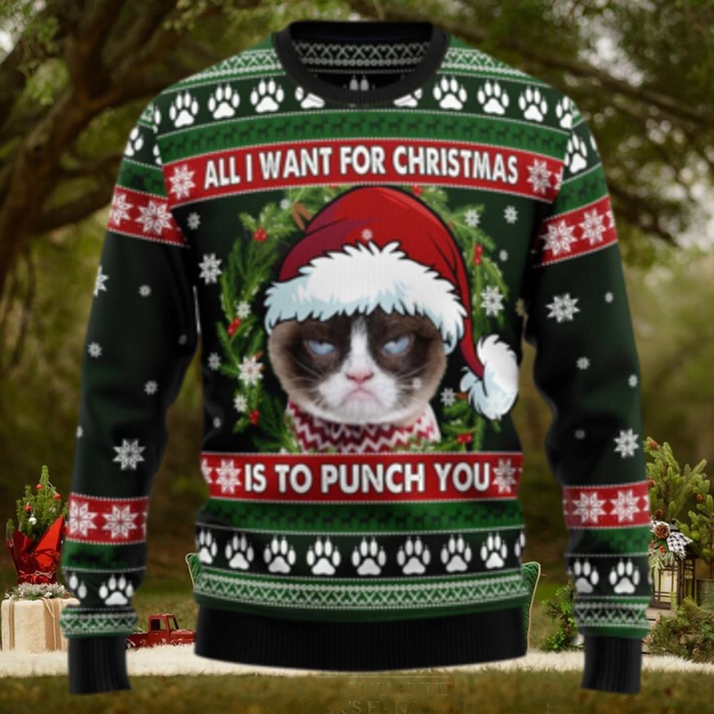 Grumpy Cat Punch You TY2010 Ugly Christmas Sweater Grumpy Cat Punch You TY2010 Ugly Christmas Sweater