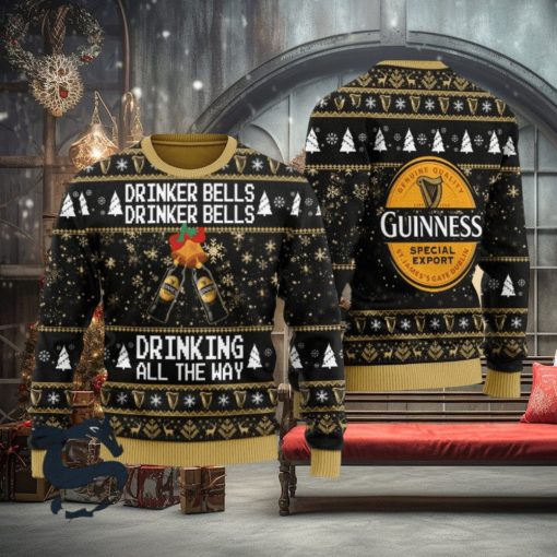 Guinness Drinker Bells Drinking All The Way Christmas Ugly Sweater
