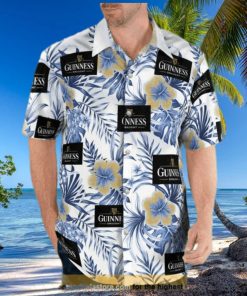 Guinness Hawaiian Shirt Blue And Yellow Hibiscus Aloha Shirt