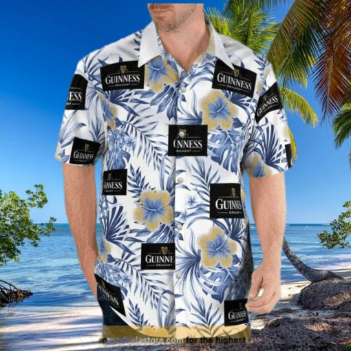 Guinness Hawaiian Shirt Blue And Yellow Hibiscus Aloha Shirt