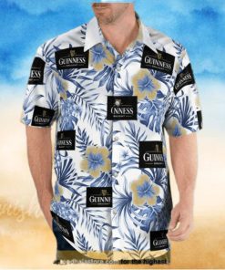 Guinness Hawaiian Shirt Blue And Yellow Hibiscus Aloha Shirt