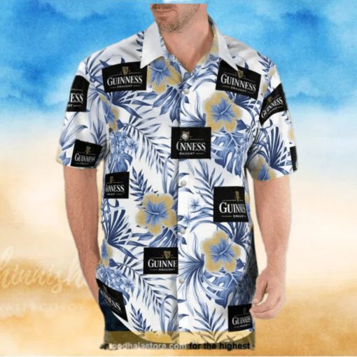 Guinness Hawaiian Shirt Blue And Yellow Hibiscus Aloha Shirt