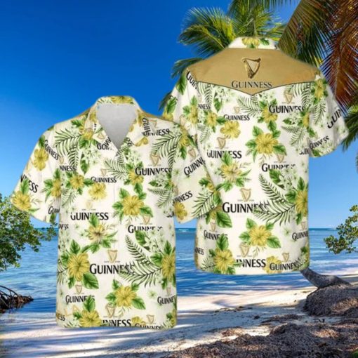 Guinness Hawaiian Shirt Bright Yellow And Green Flora Aloha Shirt