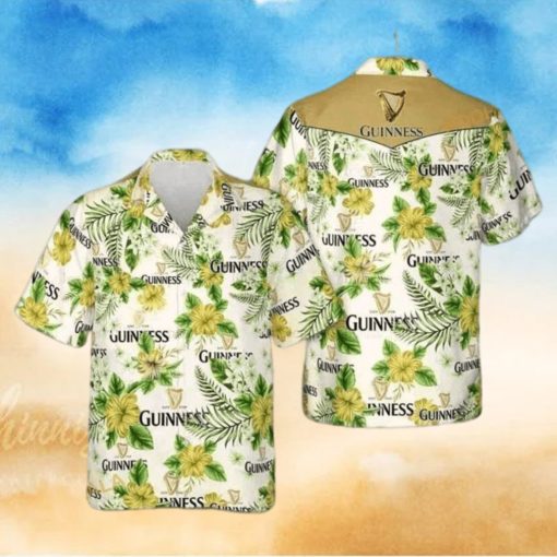 Guinness Hawaiian Shirt Bright Yellow And Green Flora Aloha Shirt