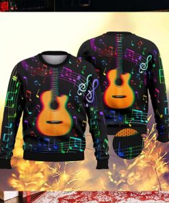 Guitar Colorful Music Symbols Ugly Christmas Sweater