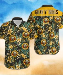 Gun And Roses Yellow Green Tropical Unisex Hawaiian Shirts