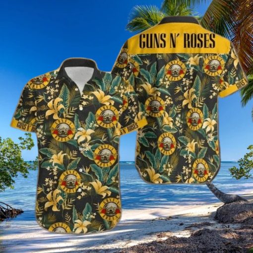 Gun And Roses Yellow Green Tropical Unisex Hawaiian Shirts