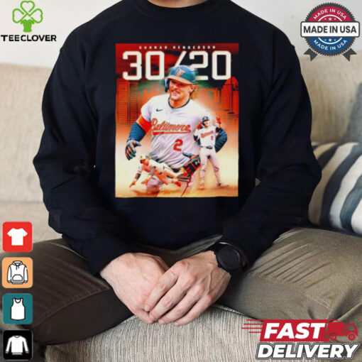 Gunnar Henderson Baltimore Orioles first career 30 20 season T shirt