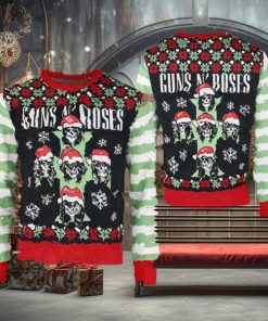 Guns N Roses Cross Logo Skeletons With Santa Hats Christmas Jumper Multicolor Ugly Christmas Sweater