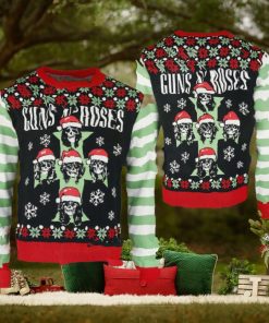 Guns N Roses Cross Logo Skeletons With Santa Hats Christmas Jumper Multicolor Ugly Christmas Sweater