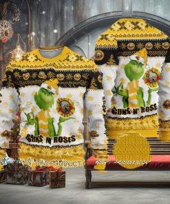 Guns N Roses Grinch Stole The Logo Knitted Yellow Ugly Christmas Sweater