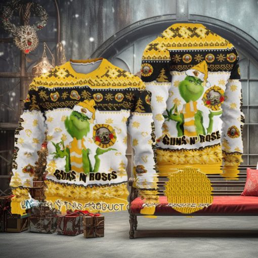 Guns N Roses Grinch Stole The Logo Knitted Yellow Ugly Christmas Sweater