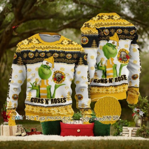 Guns N Roses Grinch Stole The Logo Knitted Yellow Ugly Christmas Sweater