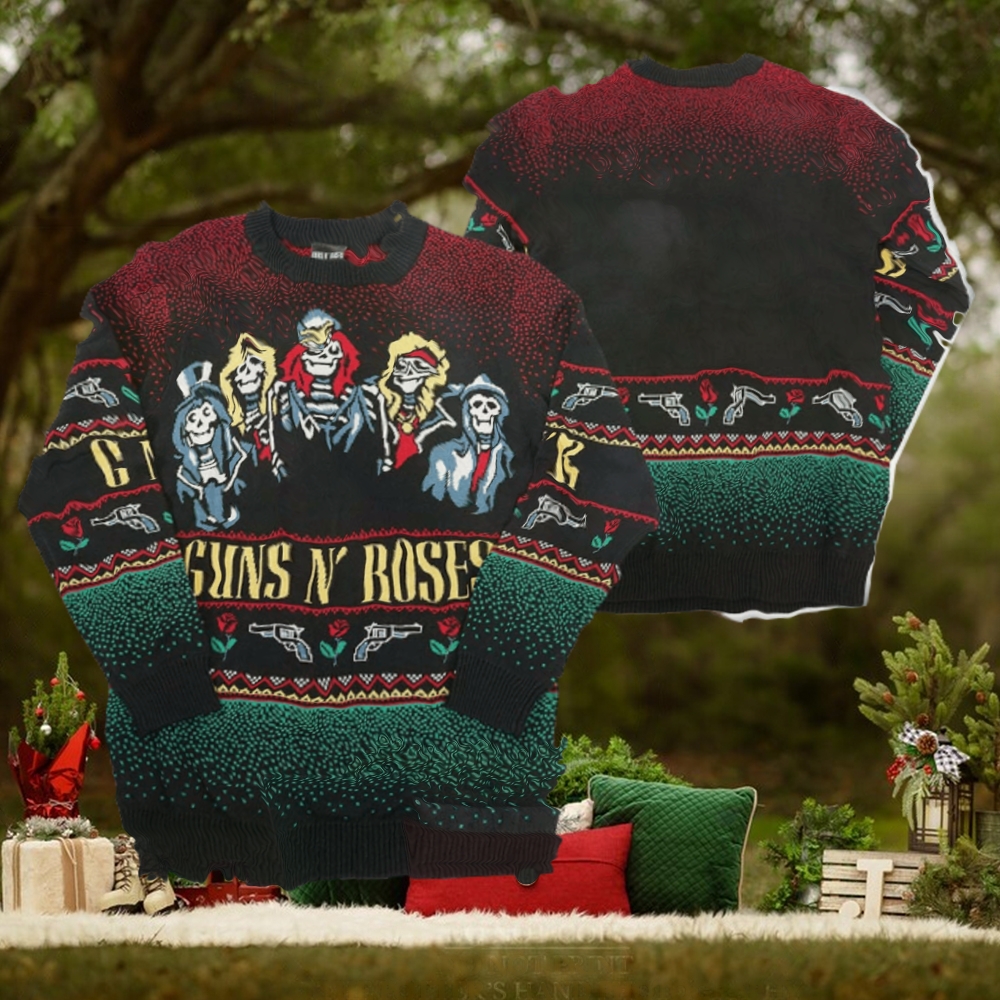 Guns N Roses Holiday 19 Bravado Band Members Skeletons Knitted Ugly Christmas Sweater Guns N Roses Holiday 19 Bravado Band Members Skeletons Knitted Ugly Christmas Sweater