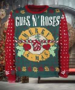 Guns N Roses Merry Xmas Guns Candy Crane Logo Holiday Theme 2024 Knitted Ugly Christmas Sweater