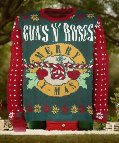 Guns N Roses Merry Xmas Guns Candy Crane Logo Holiday Theme 2024 Knitted Ugly Christmas Sweater