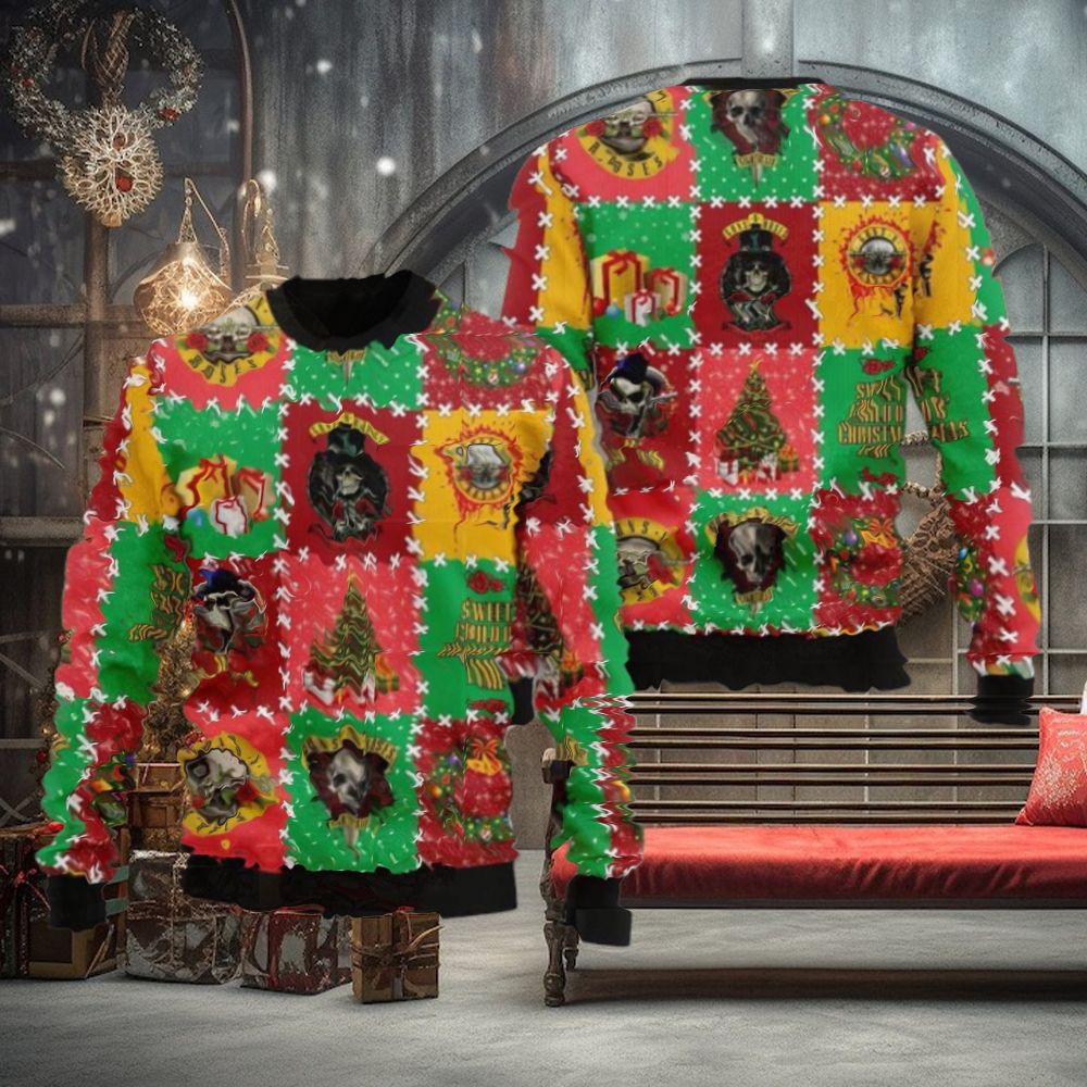 Guns N Roses Sweet Child O Christmas Time Knitted Checker Board Pattern Holiday Theme Ugly Christmas Sweater Guns N Roses Sweet Child O Christmas Time Knitted Checker Board Pattern Holiday Theme Ugly Christmas Sweater