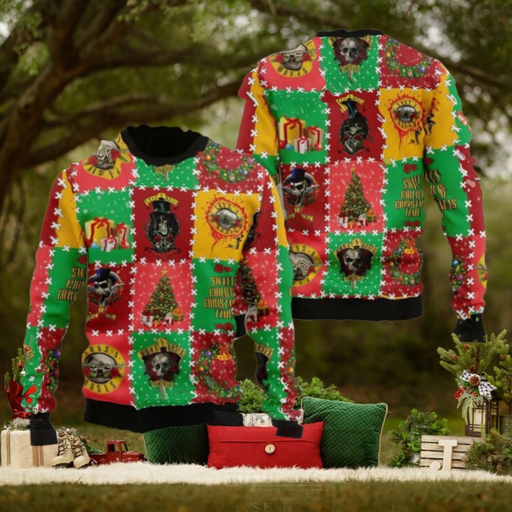 Guns N Roses Sweet Child O Christmas Time Knitted Checker Board Pattern Holiday Theme Ugly Christmas Sweater Guns N Roses Sweet Child O Christmas Time Knitted Checker Board Pattern Holiday Theme Ugly Christmas Sweater