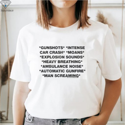 Gunshots intense car crash moans explosion sounds heavy breathing ambulance noise automatic gunfire man screaming shirt