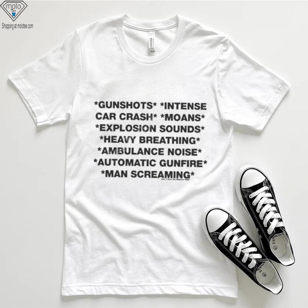 Gunshots intense car crash moans explosion sounds heavy breathing ambulance noise automatic gunfire man screaming shirt Gunshots intense car crash moans explosion sounds heavy breathing ambulance noise automatic gunfire man screaming shirt