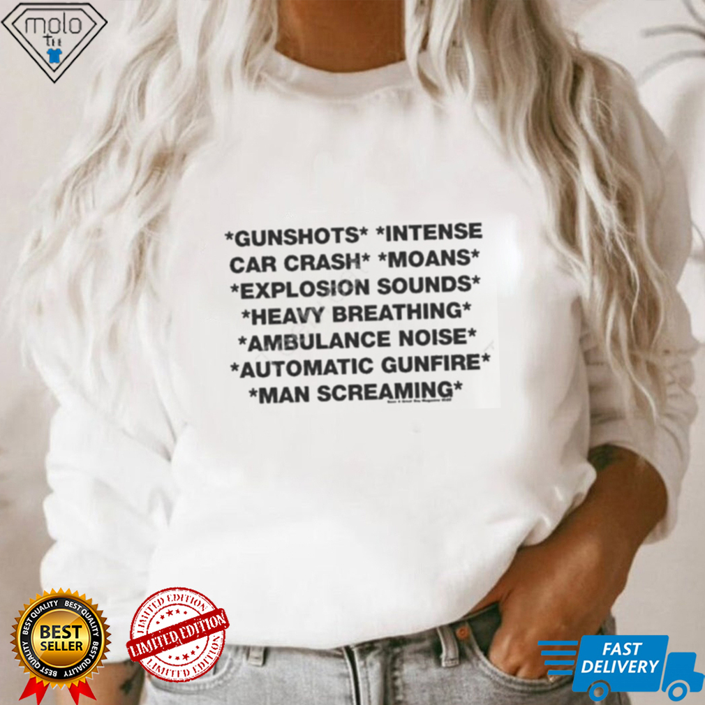 Gunshots intense car crash moans explosion sounds heavy breathing ambulance noise automatic gunfire man screaming shirt Gunshots intense car crash moans explosion sounds heavy breathing ambulance noise automatic gunfire man screaming shirt