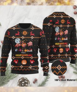 HALLOTHANKSMAS Flamingos Ugly Sweater For Flamingo Lovers On Halloween, Thanksgiving And Christmas Days