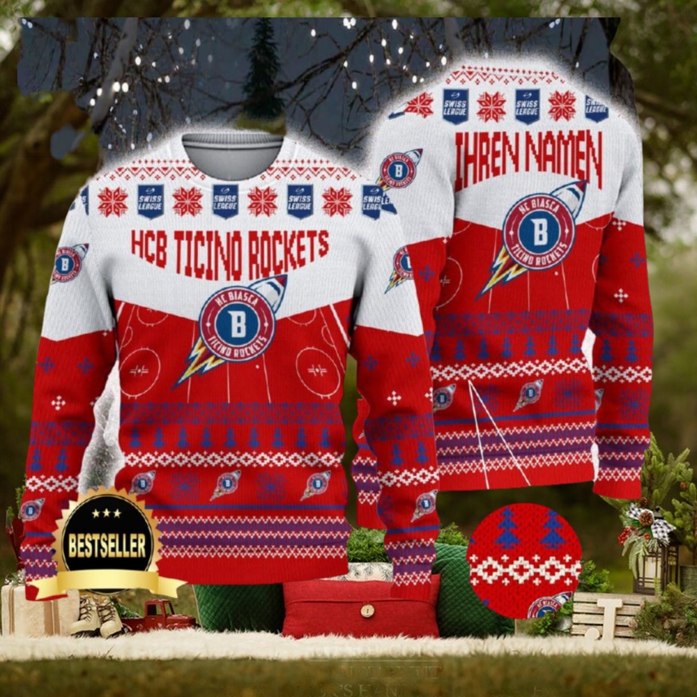 HCB Ticino Rockets Ugly Christmas Sweater Logo Custom Name Gift Fans HCB Ticino Rockets Ugly Christmas Sweater Logo Custom Name Gift Fans