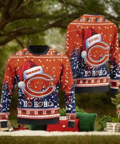 Chicago Bears Symbol Wearing Santa Claus Hat Ho Ho Ho Custom Personalized Ugly Christmas Sweater 3D Printed Men And Women Holiday Gift