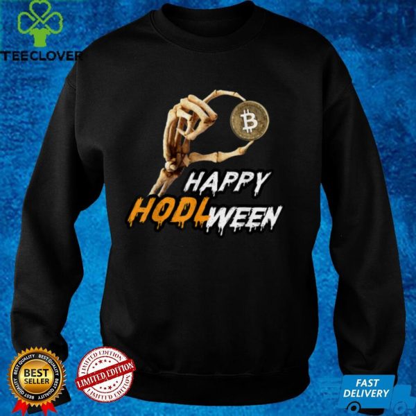 HODL ween Skeleton Hand Holding Bitcoin BTC Happy Halloween T Shirt