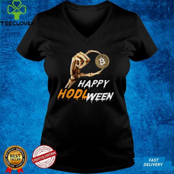 HODL ween Skeleton Hand Holding Bitcoin BTC Happy Halloween T Shirt