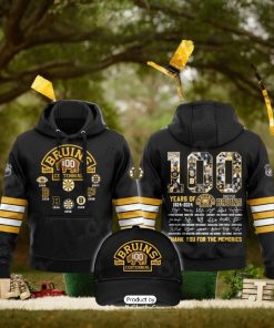 HOT 100 Years Of Boston Bruins 1924 2024 Memories Signatures Black Hoodie 3D
