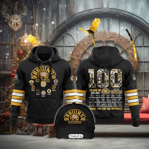 HOT 100 Years Of Boston Bruins 1924 2024 Memories Signatures Black Hoodie 3D