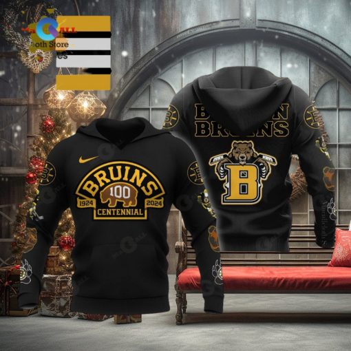 HOT NHL Boston Bruins 100 Centennial Mascot 1924 2024 Black Hoodie 3D