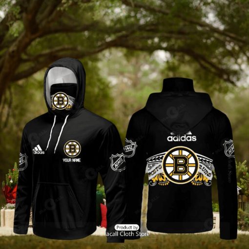 HOT NHL Boston Bruins Custom Name Adidas Black Hoodie 3D